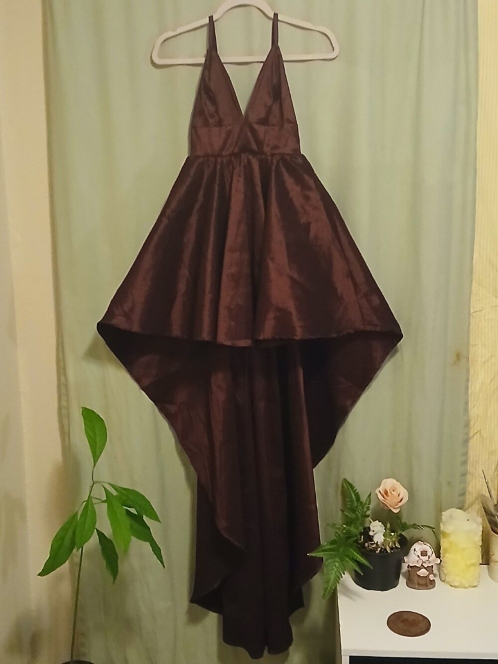 Burgendy High-Low Satin Dress